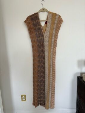 Missoni Brown Tan Gold Knit Maxi Dress